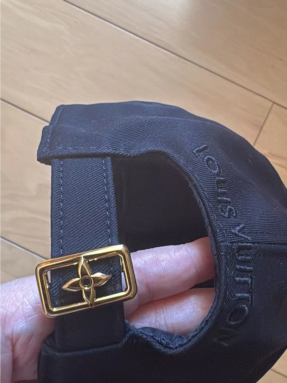 Louis Vuitton Black Baseball Cap with Gold LV Accent